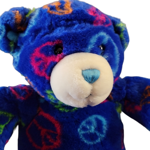 Build A Bear BABW Blue Teddy Bear Peace Sign 14" Stuffed Plush BABW - Picture 8 of 13